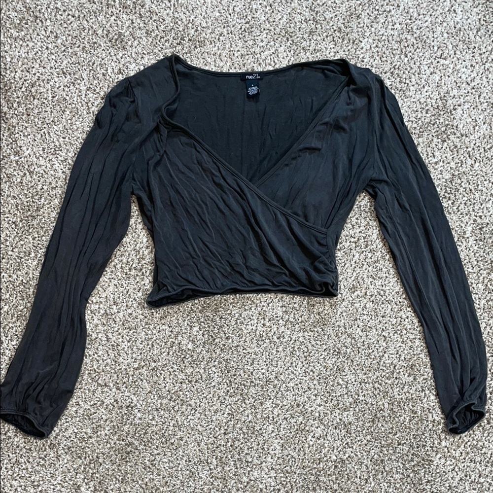 Forever 21 Black Fitted Wrap Blouse